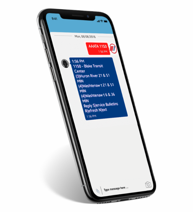 Mobile phone displaying text message updates from TheRide