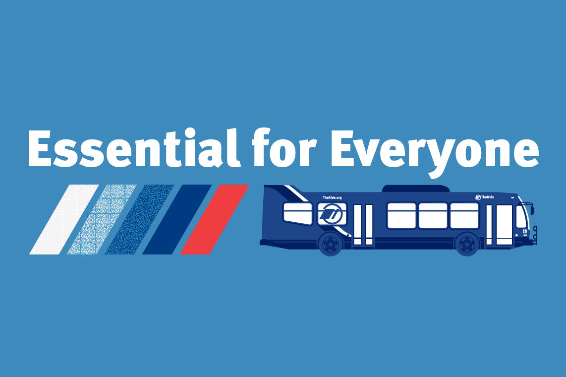 Text: Essential for Everyone with Bus Image