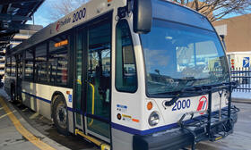 Bus parked at the Blake Transit Center