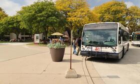 TheRide bus pictured in the Fall at Washtenaw Community College
